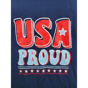 USA Proud Graphic Tank Top T-Shirt Love & Pineapples Navy Blue Women Med.